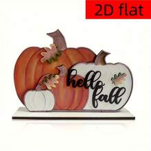 2D平面 1件裝 Hello Autumn 南瓜木製桌面裝飾品，附秋葉與漿果，適合農舍風感恩節廚房或派對 - A - 查看 2
