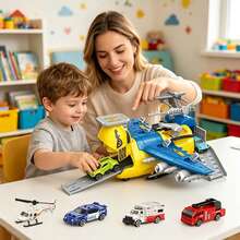 1pc Airplane Model Simulation Transport Plane Toy Set, Transformable Parking Lot With Runway Track And Small Cars, Educational Imaginative Scene Toy For Boys And Girls Aged 3+ - Multicolor - View 7