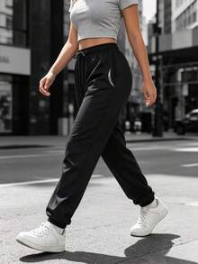 Women's New Jogger Sweatpants, Drawstring, Elastic Waist, Printed Design, Suitable For Street, Home Leisure, Outdoor Sports, All-Season Wear - Black - View 11