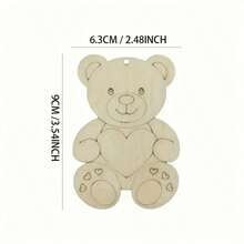 Natural Wood Color Unpainted Bear Hugging Heart Wooden Blank, Creative Graffiti Painting Wooden Pendant, Holiday Handmade DIY Decorative Accessory - A - View 2