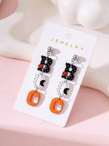 1 Pair Halloween Cute BOO Pumpkin Ghost Enamel Design Women's Fashion Jewelry Earrings, Perfect Decoration For Holiday Parties - Multicolor - View 2