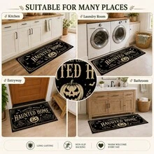1件萬聖節 Haunted Home 字母廚房地墊，黑金南瓜蝙蝠蜘蛛網印花聚酯纖維門墊，適用於廚房、玄關與客廳節日裝飾 - 彩色 - 查看 7