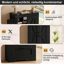 Country-Style Kitchen Cabinet With 2 Drawers And Adjustable Shelves, Barn Door Design Sideboard, Suitable As Storage Furniture For Kitchen, Dining Room, And Living Room, Black - View 7