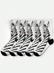 Cool 360° Printed Men's Socks - Street Style Socks, Wild Boar Warrior, Funny Grinning Zebra, Colorful, Novelty Socks, Suitable For Daily, Holiday And Party Occasions - White - View 5