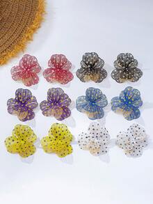 1對高端重金屬拉絲波點花朵吊墜耳環，適合女性日常與派對穿著 - 黑色 - 查看 4