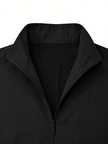Men's Black Sports Outdoor Jacket, Stand Collar Zipper Windproof Casual Outerwear - Black - View 3