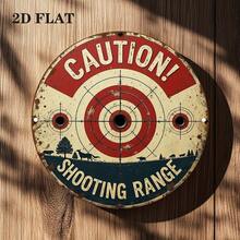 2D Flat - 1pc 2D Flat Printed Aluminum Sign, Size 7.79X7.79 Inches, Vintage Shooting Range Warning Design With Deer And Trees. This Rustic Style Wall Art Is Suitable For Indoor And Outdoor Use, Perfect For Home, Bar, Cafe, Garage. - A - View 2