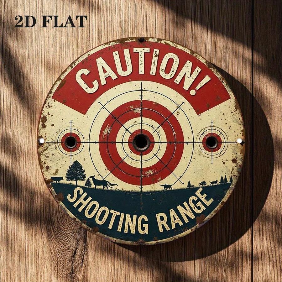 2D Flat - 1pc 2D Flat Printed Aluminum Sign, Size 7.79X7.79 Inches, Vintage Shooting Range Warning Design With Deer And Trees. This Rustic Style Wall Art Is Suitable For Indoor And Outdoor Use, Perfect For Home, Bar, Cafe, Garage.