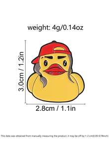 Cool Rubber Duck Enamel Pin Cartoon Duck With Red Cap & Braids Brooch Casual Outfit Decor Badge - Yellow - View 3