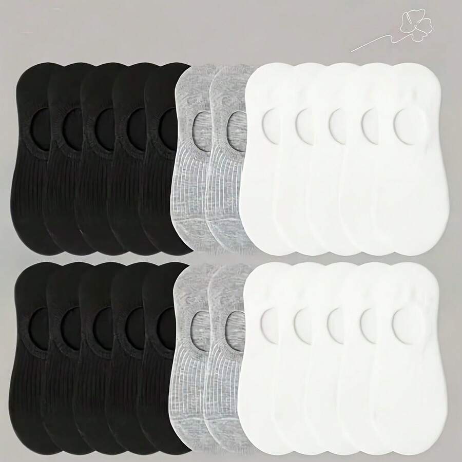 5 Pairs Mixed Random Color Solid Breathable Stretch Elastic Black White Gray Boat Socks For Men And Women - Multicolor - View 1