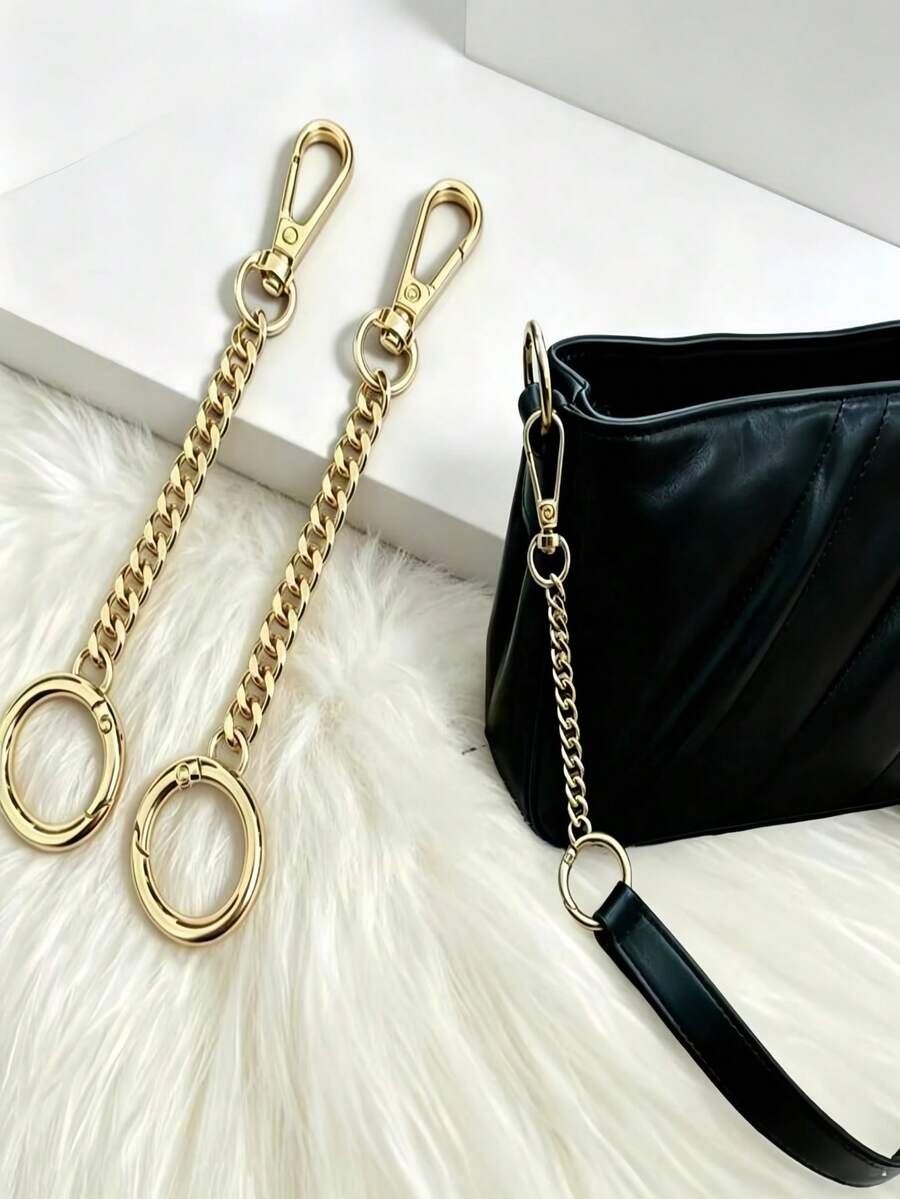2Pcs Metal Bag Extension Chains, Detachable Bag Chains For Handbags & Crossbody Bags - Gold - View 1