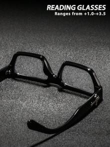 1 Pair Men's Rectangular Full Frame Casual Reading Glasses, Vintage Rugged Cool Versatile Middle-Aged And Elderly Reading Glasses, Suitable For Workplace Commute Daily Outdoor Wear - Black - View 6