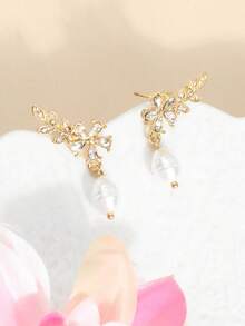 1 Pair Micro-Inlaid Rhinestone Leaf & Flower Pearl Elegant Niche Luxury High-End Design Stud Earrings For Women - Multicolor - View 4
