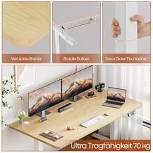 Devoko Height-Adjustable Electric Desk, Sit-Stand Desk With LED Control Panel, 2 Memory Heights, 73-118 Cm Height Adjustment, T-Steel Frame, 70 Kg Load Capacity, 100-180 Cm, Black/White/Beige/Rustic Wood - 查看 9