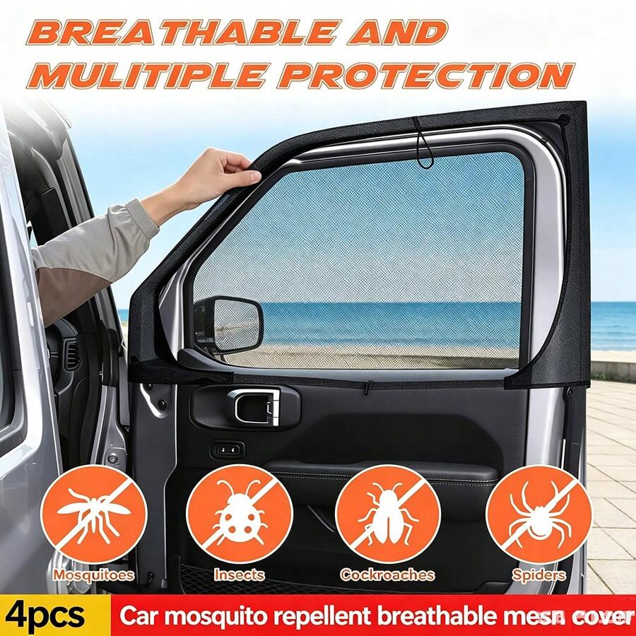 1 SET Car Sunshade, Essential Sun Protection Window Film, Mosquito Net, Heat Insulation & UV Protection Car Window Film, Car Summer Mosquito Net, Ventilation & Pollen Protection, Car Window Breathable Mesh, Side Window Sunshade, Anti-Insect & UV Protection, Suitable For Most Vehicles (Mainly For Mosquito Protection, Sunshade Effect Is Average), Suitable For Sedans And SUVs. Car Sunshade, Car Accessories, Holiday And Birthday Gift.