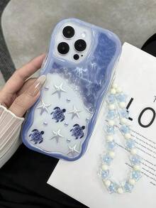 Cream Dopamine Wavy Ruffle Soft TPU Texture Creative Personalized Turtle Pattern Phone Case With DIY Star Wrist Strap Compatible With Galaxy S21 S22 S23 S24 S25 S26/Honor/ And Other Models - Clear - View 1