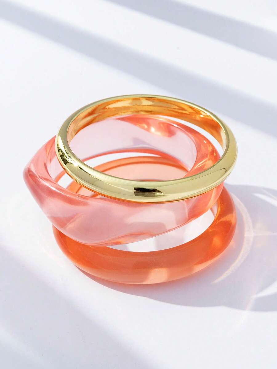 3pcs/Set Women's Personalized Fashion Exaggerated Wide Bangle Bracelet Set Suitable For Daily Wear (Electroplated Random) - Multicolor - View 1