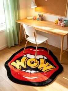 1pc Sweet Cool Retro Cartoon Style Flame Red Lips WOW Asymmetrical Rug, Bedroom Bathroom Makeup Studio Rug, Wedding Confession Scene Decor Rug, Decorative Rug, Bedroom Decor, Small Rug, Rug, Home Decor, Living Room Rug, Living Room Small Rug, Bedroom Rug, Living Room Home Decor, Outdoor Rug, Enhance Home Style, Suitable For Adding Home Charm Decor - Multicolor - View 3
