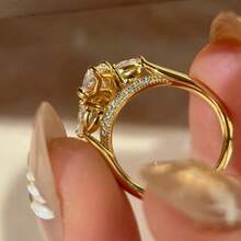 Light Luxury Korean Style Cross Horse Eye Zirconia Ring, Star Design, 18K Gold Plated, Adjustable Women's Finger Ring - Gold - View 3