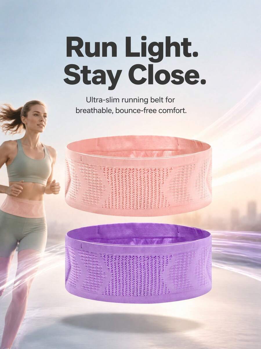2PCS Purple Women's Elastic Invisible Waist Belt, With Waist-Cinching And Storage Function, Zippered Elastic Pocket, Comfortable And Non-Restrictive, Breathable Mesh, Suitable For Daily Running, Fitness, Outdoor Activities - Purple 2pcs - View 1