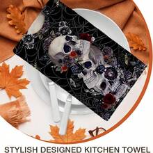 2/4/48pcs Seri Halloween Handuk Dapur Motif Tengkorak 3 Lapis dengan Mawar Merah & Ungu - Handuk Piring & Tangan Poliester Ultra Lembut dan Sangat Menyerap, Sempurna untuk Dekorasi Liburan, Dekorasi Dapur, Dekorasi Pesta - MultiWarna - View 8