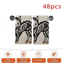 2/4/48pcs Halloween Series Black Cat Skeleton Pattern Printed Kitchen Towels - Super Soft, Highly Absorbent Polyester Dishcloths And Hand Towels, Perfect For Holiday Decor, Kitchen Decor, Party Decor - Multicolor - View 15