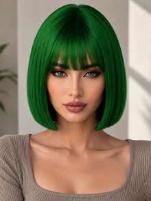 12 Inch Green Bangs Women's Wig, Elegant And Versatile, Natural Style, Suitable For Various Parties And Proms - Green - View 7