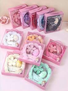 5pcs Women's Sponge SPA Headband & Wristband Set With Large Flower Hair Clip, Hair Accessory Set, Exquisite Gift Box Packaging, Suitable For Party Gifts And Daily Use - Multicolor - View 1