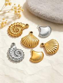 5 Buah Liontin Gantung Bentuk Hati, Semanggi, Bunga, dan Cangkang Berukir dari Baja Tahan Karat Berlapis Emas 18K untuk Perlengkapan Pembuatan Kalung, Gelang, dan Perhiasan DIY - liontin - View 2