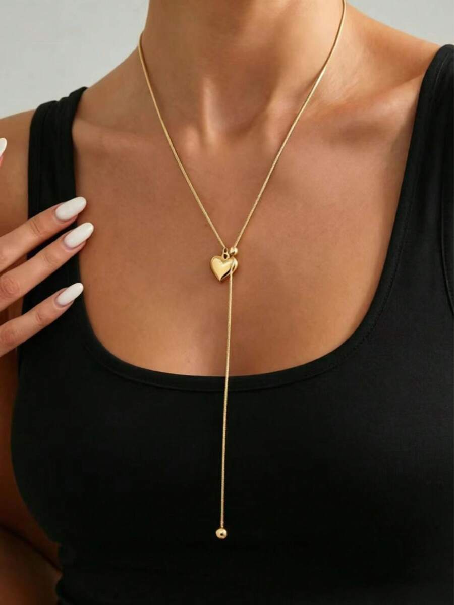 1 buah Kalung Rantai Tulang Ular Stainless Steel Mewah dengan Liontin Hati, Gaya Y2K Modis, Cocok untuk Pesta, Hadiah, dan Pemakaian Sehari-hari - Emas - View 1