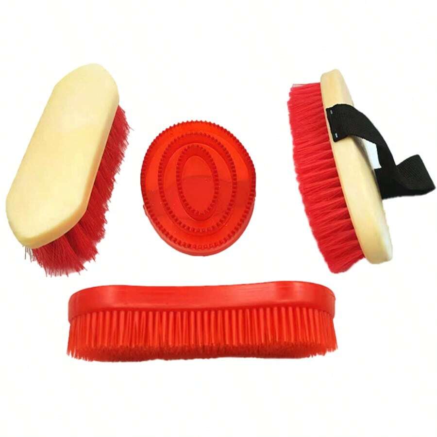 4pcs Horse Grooming Kit, Horse Brushes Set For Bathing, Massage, Dehairing And Stable Cleaning