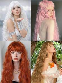 32 Inch Long Wavy Synthetic Wig With Bangs Heat Resistant Fiber Full Wig For Women Daily Party Cosplay Wig - Multicolor - View 2