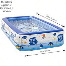 Children's Ocean Cartoon Rectangular Swimming Pool, Portable Indoor/Outdoor Baby Bath Tub, Suitable For Toddlers Summer Water Play, Foldable Water Play Accessory - Blue Dream Pool - View 12