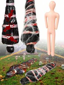 5pcs Realistic Zombie Decor, 60 Inch Inflatable Corpse Model With Hanging Device, Includes 1 Humanoid Doll, 1 Shroud, 1 Tape And 1 Pack Of Spider Web, Suitable For Halloween Party, Holiday Decoration, Crime Scene - PVC Horror Prop - Horror Hanging Corpse - View 1