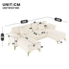 U-Shaped Chaise Lounge, 4-Seat Beige Chenille - Beige 4 Seat - View 10