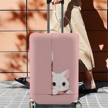 Cute Peeking White Cat Pink Background Soft Luggage Cover - Multicolor - View 4