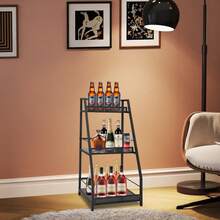 3-Tier Trapez Corner Liquor Bottle Rack With Protective Rail, Freestanding Red Wine Shelf, Space-Saving Corner Organizer For Home Bar, Living Room, And Wine Cabinet - 黑色 - 查看 5