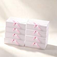 1/8/16pcs White Foldable Paper Gift Boxes 10.6*7.8*3.1 Inches With Pink Satin Bow Ribbon, Bridesmaid Invitation Packaging Box, Suitable For Wedding, Bridal Shower, Baby Shower Party Favors - View 2