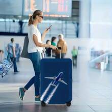 Realistic Jet Plane With Vapor Trail Deep Blue Luggage Cover - Multicolor - View 2