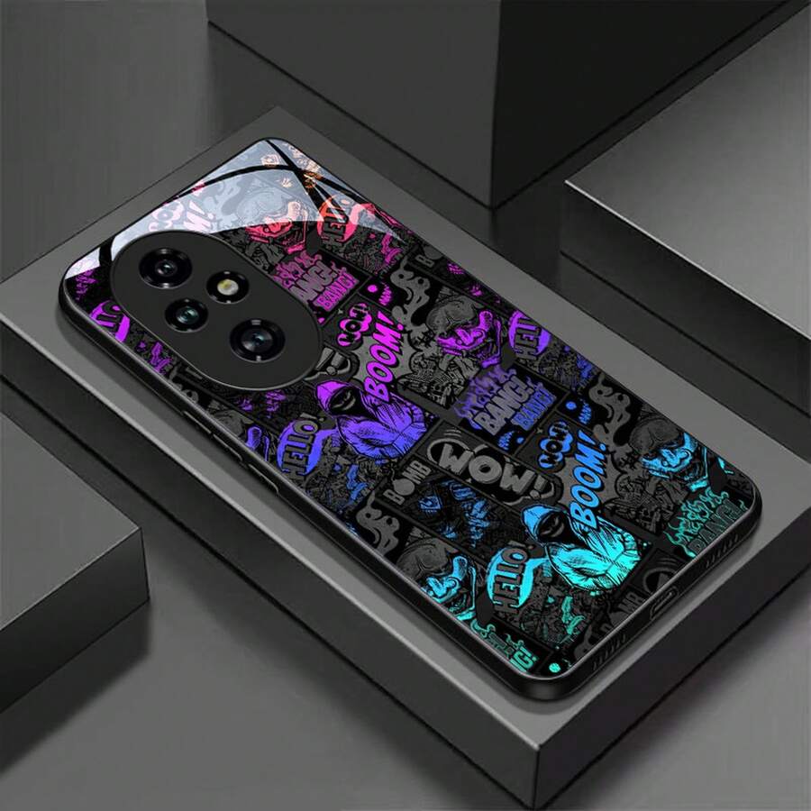 [Envío 24h desde DE/FR/ES]Funda de teléfono Apple 11-17 21-26 Ultra: Anime Graffiti compatible con Honor 200 Pro, funda de vidrio - 1 pieza de imagen a color - Ver 1