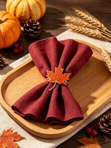 6/12pcs Harvest Festival Rhinestone Maple Leaf Napkin Rings, Suitable For Wedding Party, Holiday Celebration, Picnic Camping, Country Gathering, Birthday Banquet Table Decoration Napkin Holder, Simple Style - Multicolor - View 5