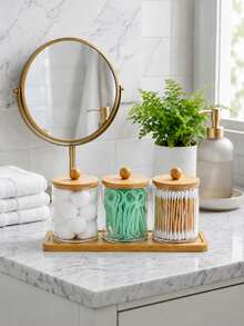 1/2/3/4pcs Swab Organizer Holder, Clear Plastic Bottle, Bathroom Storage Container, Portable Round Clean Pad/Makeup Sponge Storage Box, Cosmetic Organizer, Travel Essentials, Storage, Organizer, Vanity Accessory - Multicolor - View 5