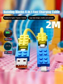 積木風格 240W(MAX) 超快充線，高級外觀 4 合 1 快充數據線，相容 iPhone 14-17 系列 Pro 系列、Pro Max，可用於行動電源，適用於 iPhone 17/16/15/14/13/12/11/S24/S23/S22/S21 及其他機型 - 彩色 - 查看 21