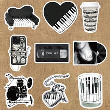 50 Buah Stiker Vinyl Elemen Musik Hitam Putih Tahan Air untuk Skateboard, Tumbler, Headphone, dan Dekorasi Estetik - 50 buah - View 10