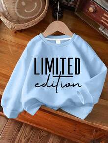 2pcs/Set Girls Minimalist Casual Slogan Print Crew Neck Sweatshirt & Flared Pants Outfit, Autumn/Winter Fashion Comfortable New Style - Multicolor - View 3