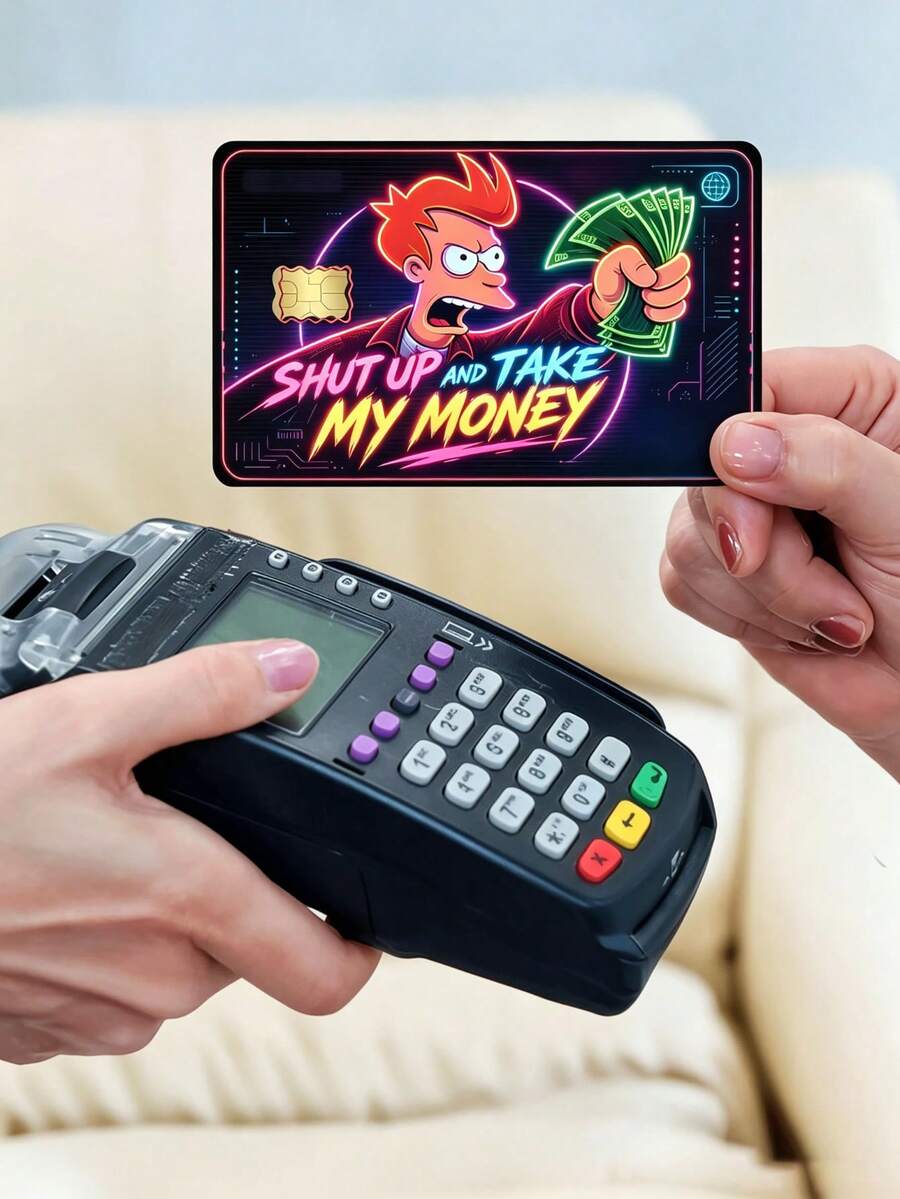1/4pcs Less Talk, Take My Money Credit Card Skin Sticker, Waterproof, Anti-Fingerprint, Anti-Scratch, Suitable For Party, Birthday Gift. PVC Material, Anti-Fingerprint, Anti-Scratch, Wear-Resistant, Suitable For Men, Women, Couples, Applicable To Small Chip Cards, Credit Cards, Transportation Cards, Student Campus Cards And Personalized Customization. - A - View 1