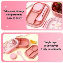 1pc Cute Cartoon Lunch Box With Utensils, Leak-Proof Stackable Portable Lunch Container, Back To School Essential, Suitable For School, Picnic And Outdoor Dining - Multicolor - View 9