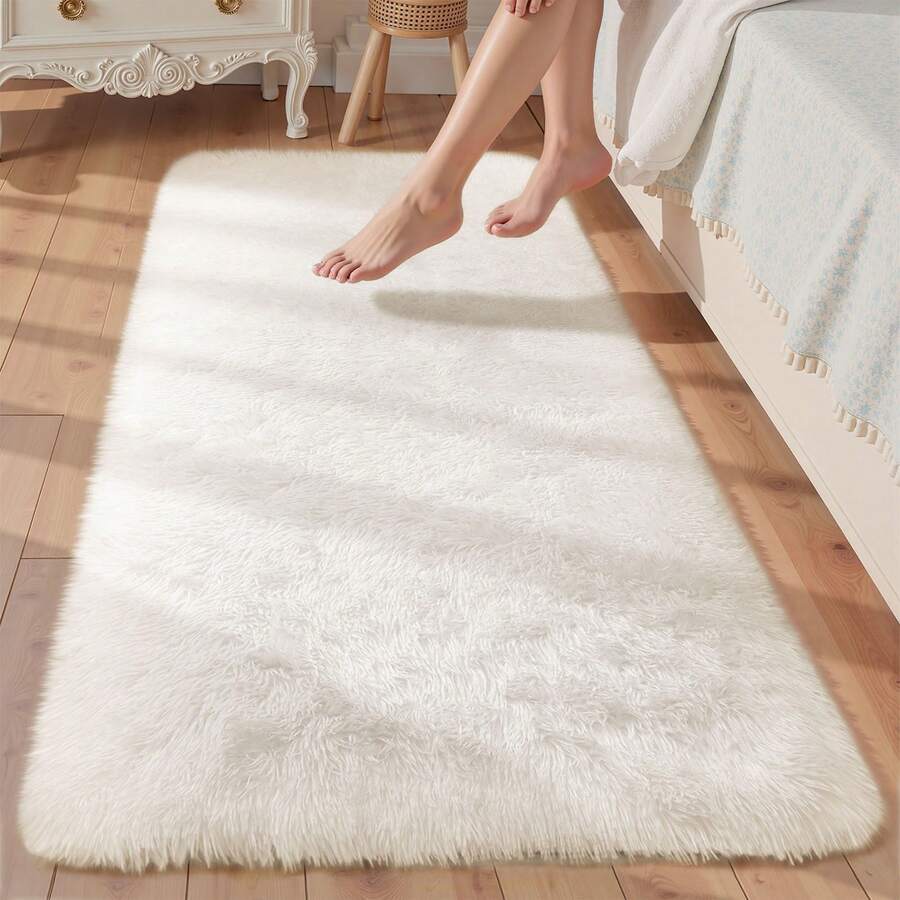 EDIMENS Long Hallway Runner Rug 80x300, High Pile Bathroom Rug Non-Slip, Fluffy Washable Kitchen Rug Bath Mat, Rugs For Bedroom Bed Runner Hallway Living Room - 象牙白 - 查看 1