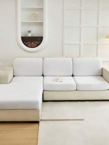 1pc Elastic Sofa Cover, Washable L-Shaped Sofa Slipcover, Soft & Snug Fit Furniture Protector, Suitable For Living Room, Bedroom, Outdoor And Study, Cushion Cover, All-Season Use, Fits 1-4 Person Sofa - White - View 7