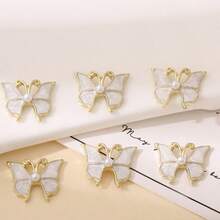 10PCS Stereo Alloy Butterfly Nail Charms, Metal Butterfly Nail Decor Inlaid With Pearl, Fashion DIY Nail Art Accessories For Manicure Design - Pink - View 6